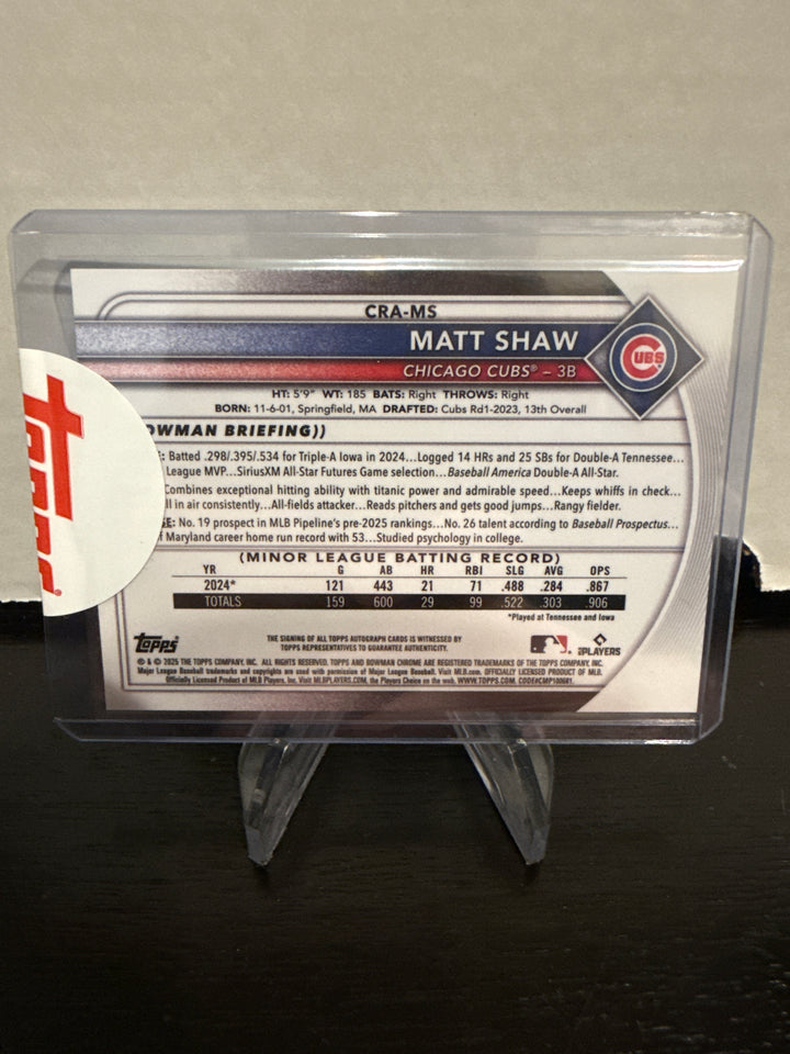 Matt Shaw 2025 Bowman Chrome Rookie Auto Green Refractor, 27/99