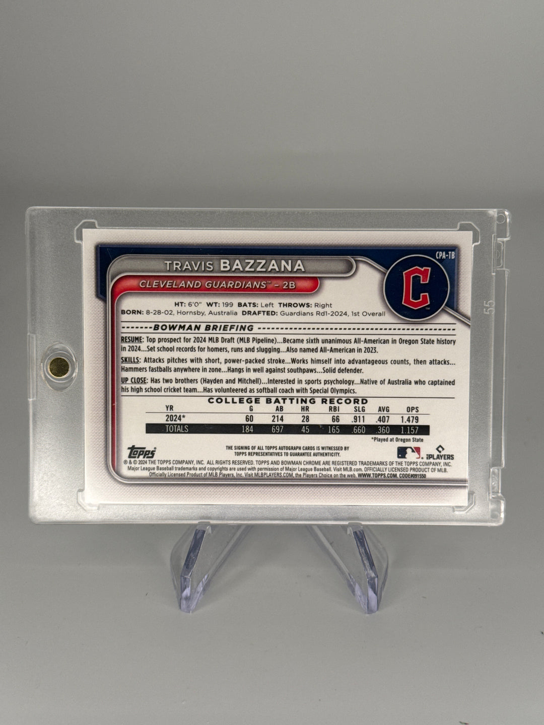 Travis Bazzana 2024 Bowman Chrome 1st Blue Wave Refractor Auto, 048/150