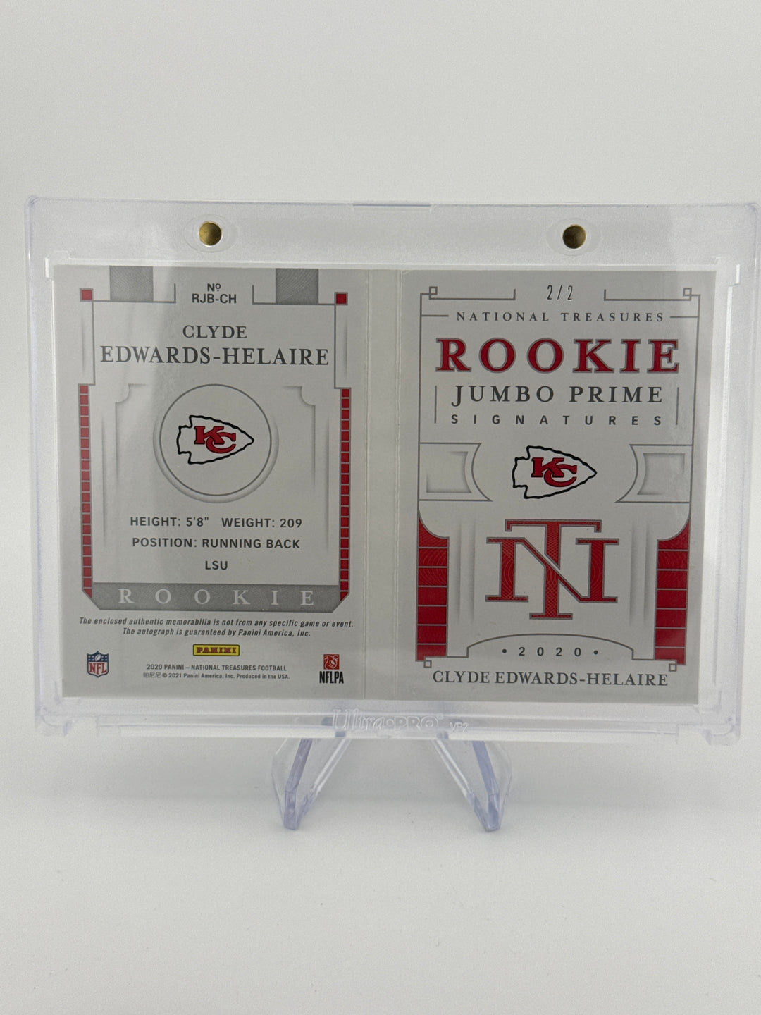 Clyde Edwards-Helaire 2020 Panini National Treasures Rookie Jumbo Prime Signatures Nike Swoosh Booklet, 2/2