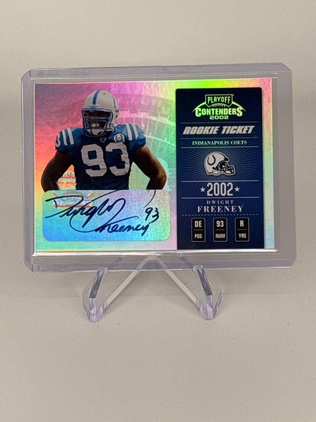 Dwight Freeney 2002 Panini Contenders Rookie Ticket Auto, 349/410, Card Number 128