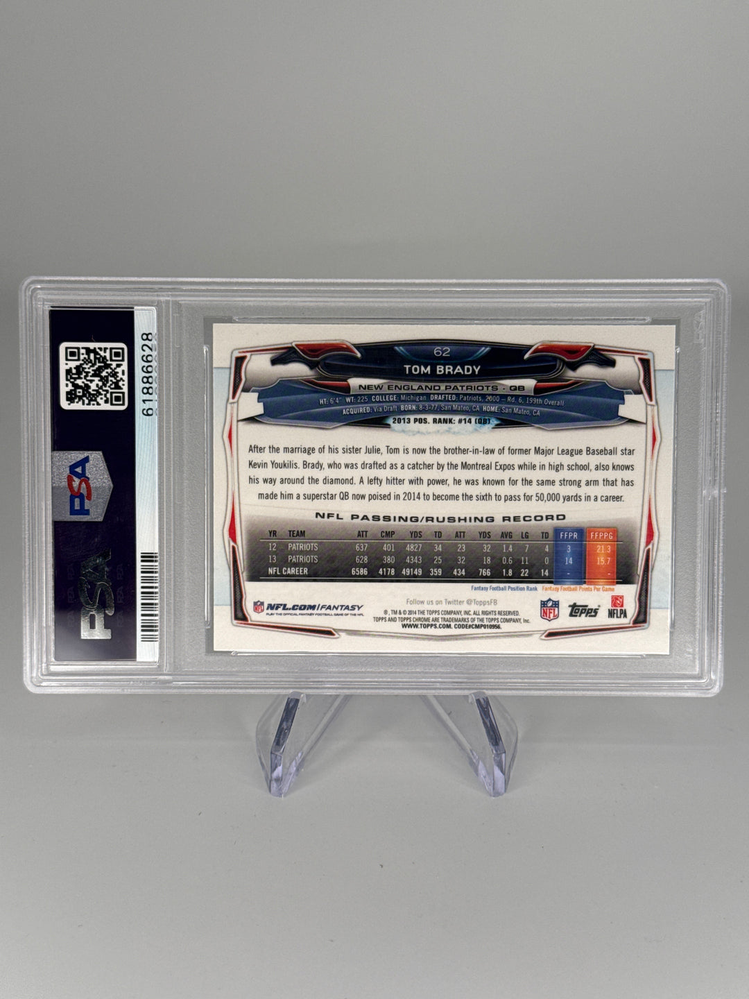Tom Brady 2014 Topps Chrome Blue Jersey, PSA 9 Mint