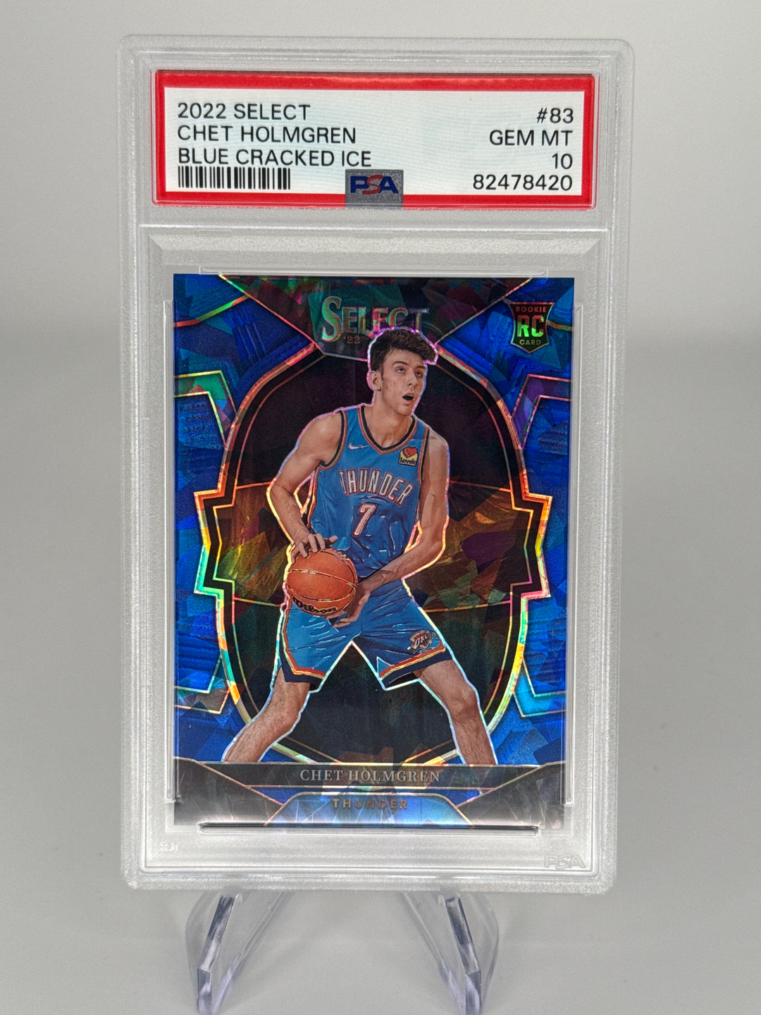 Chet Holmgren 2022 Panini Select Blue Cracked Ice Rookie, PSA 10 Gem Mint
