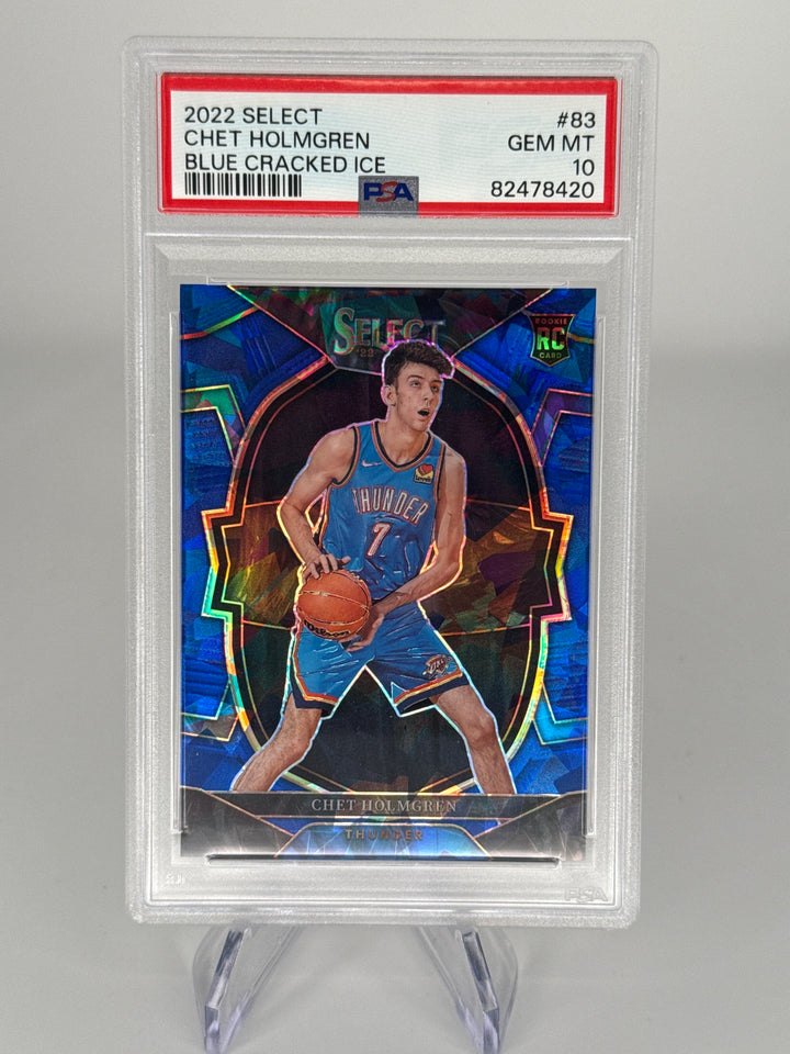 Chet Holmgren 2022 Panini Select Blue Cracked Ice Rookie, PSA 10 Gem Mint