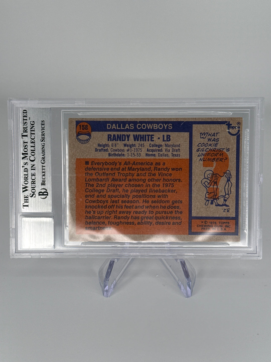 Randy White 1976 Topps, BGS Authentic Auto