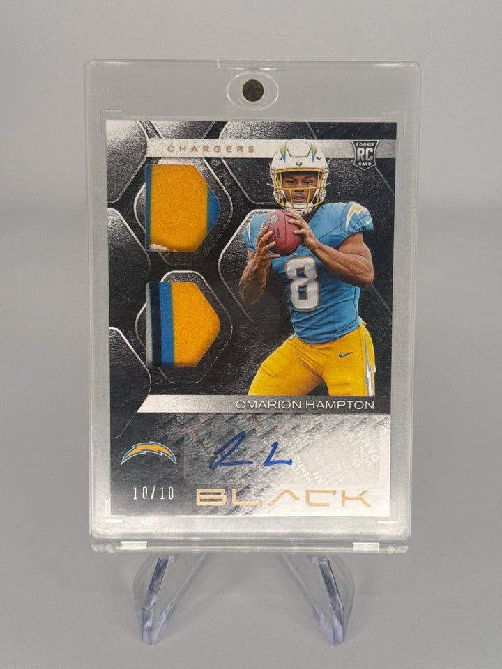 Omarion Hampton 2025 Panini Black Rookie Patch Auto Gold, 10/10