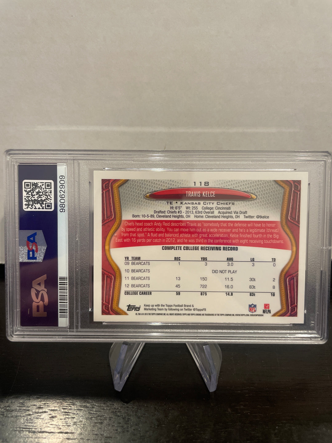 Travis Kelce 2013 Topps Chrome Rookie, PSA 9 Mint