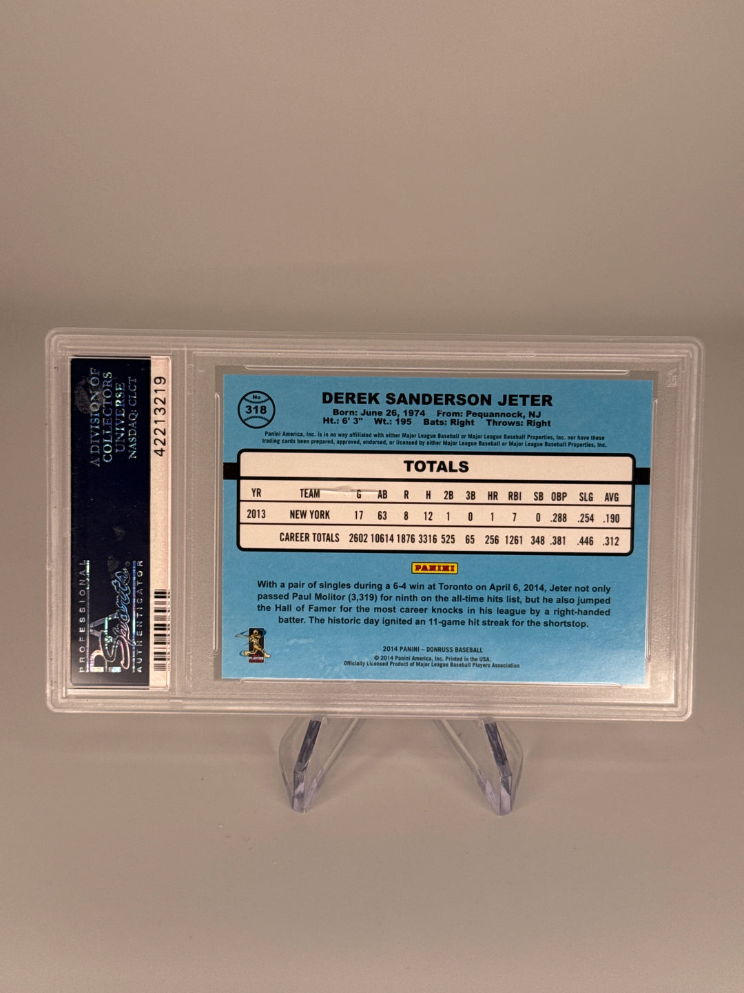 Derek Jeter 2014 Panini Donruss, PSA 10 Gem Mint