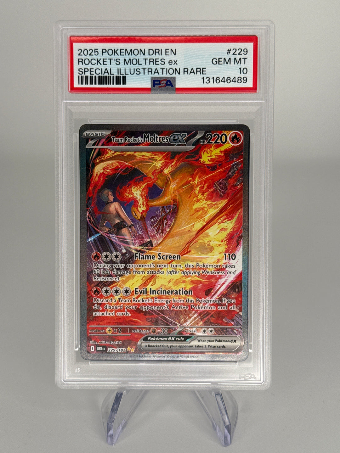 Pokemon TCG 2025 Team Rocket's Moltres EX Destined Rivals Full Art Special Illustration Rare, 229/182, PSA 10 Gem Mint