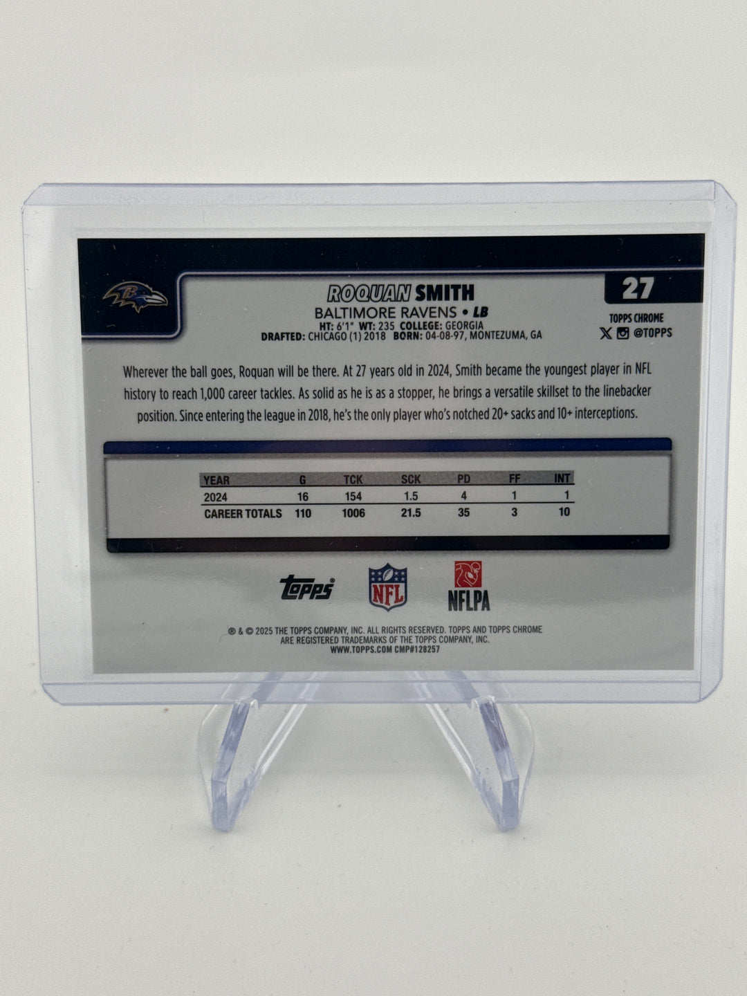 Roquan Smith 2025 Topps Chrome White Refractor, 11/30