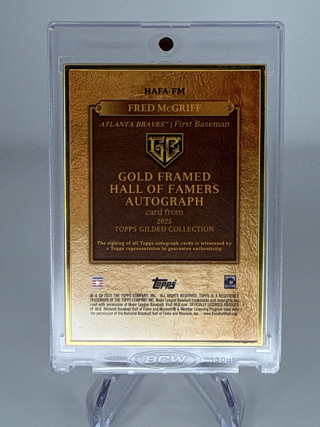 Fred McGriff 2025 Topps Gilded Collection Gold Framed Auto, 12/50