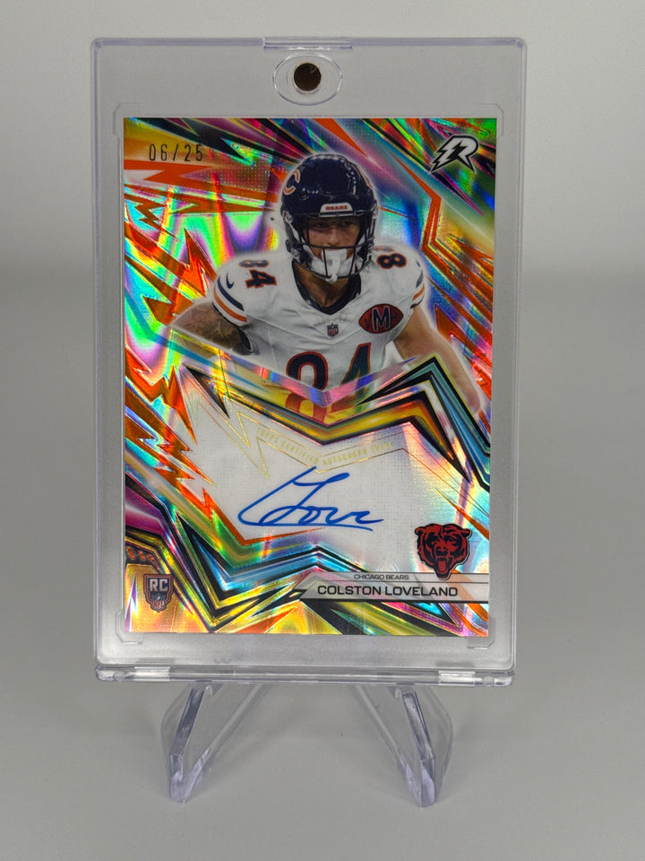Colston Loveland 2025 Topps Resurgence Neon Initiates Orange Power Surge Rookie Auto, 06/25