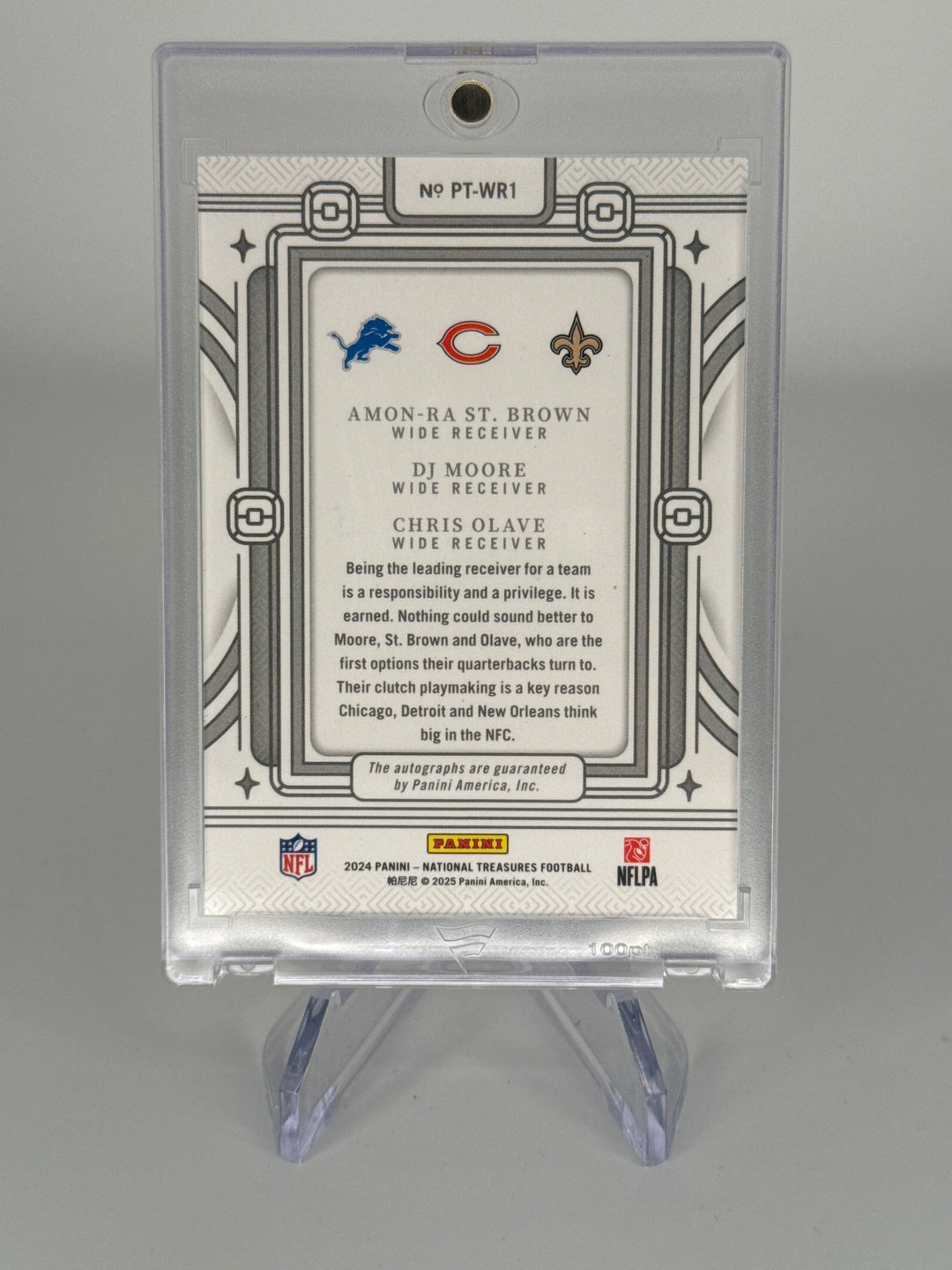 Amon-Ra St. Brown/DJ Moore/Chris Olave 2024 Panini National Treasures Prime Trios Triple Auto, 21/25