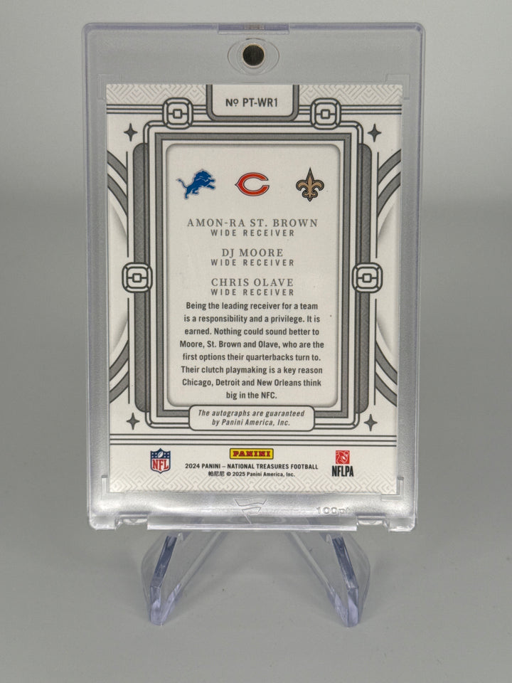 Amon-Ra St. Brown/DJ Moore/Chris Olave 2024 Panini National Treasures Prime Trios Triple Auto, 21/25