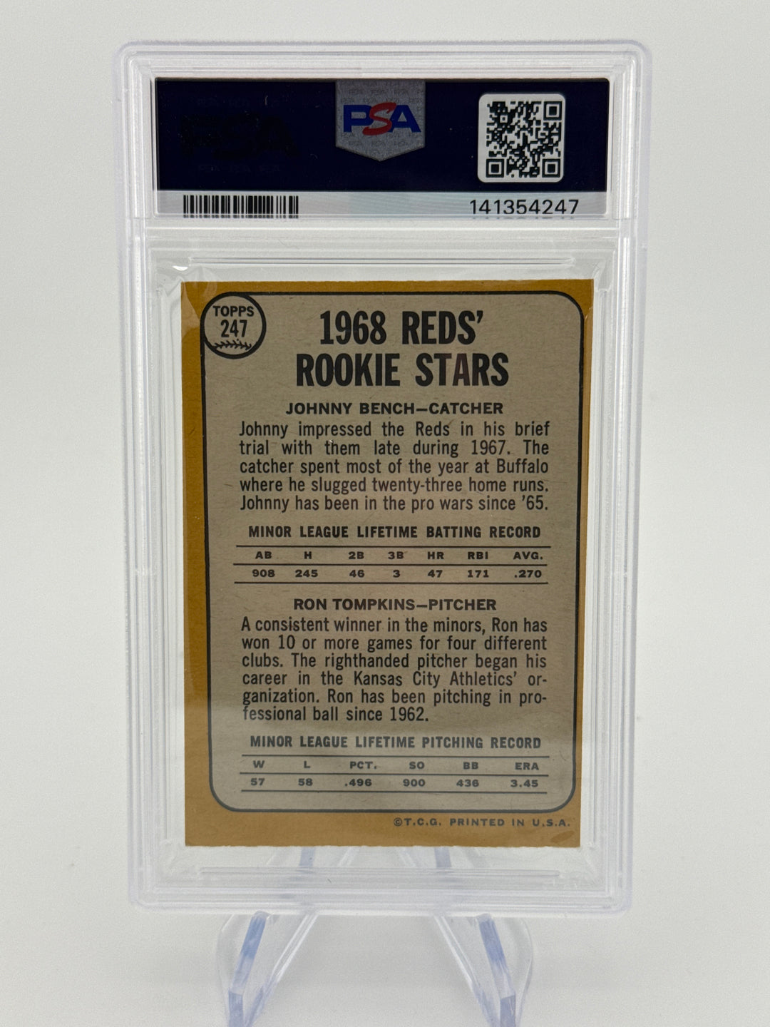 Johnny Bench/Ron Tompkins 1968 Topps Rookie Stars, PSA 6