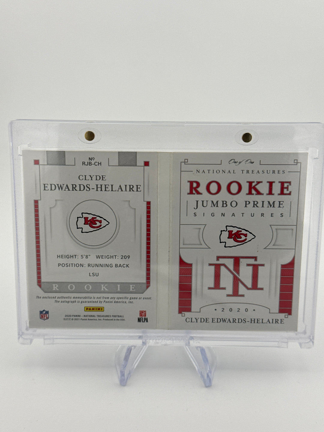 Clyde Edwards-Helaire 2020 Panini National Treasures Rookie Jumbo Prime Signatures 1/1 Shield/Auto Booklet