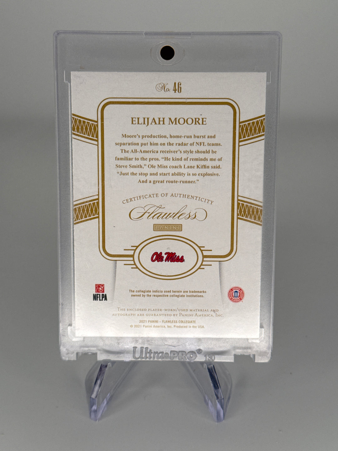 Elijah Moore 2019 Panini Flawless Collegiate Rookie Patch Auto Sapphire, 12/15