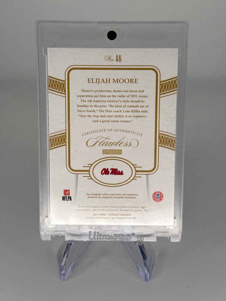 Elijah Moore 2019 Panini Flawless Collegiate Rookie Patch Auto Sapphire, 12/15