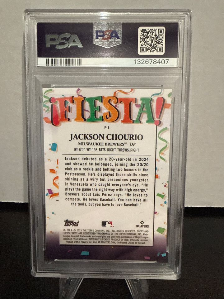 Jackson Chourio 2025 Topps Finest Fiesta SSP Case Hit, PSA 10 Gem Mint