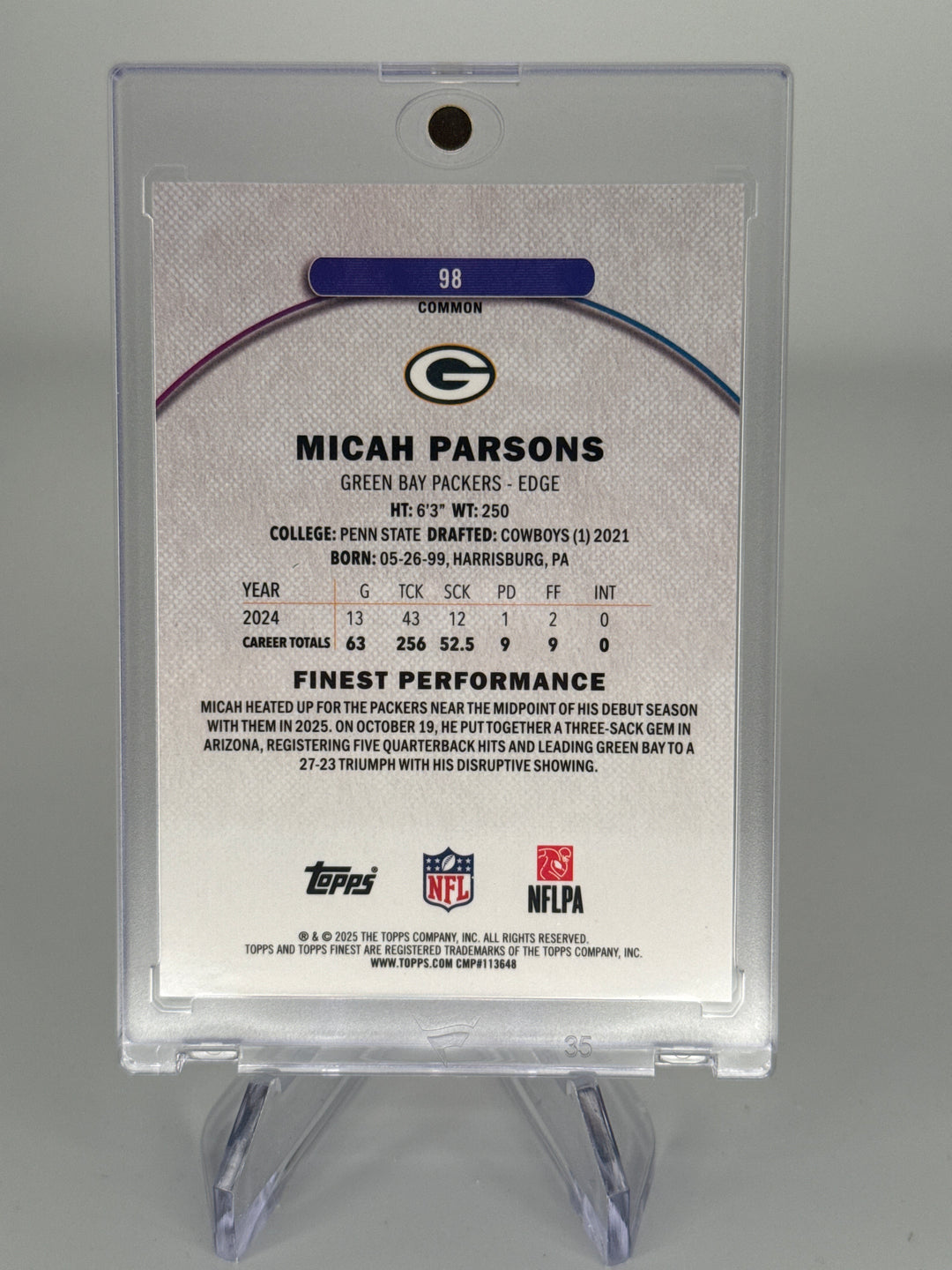 Micah Parsons 2025 Topps Finest Red Refractor, 06/10
