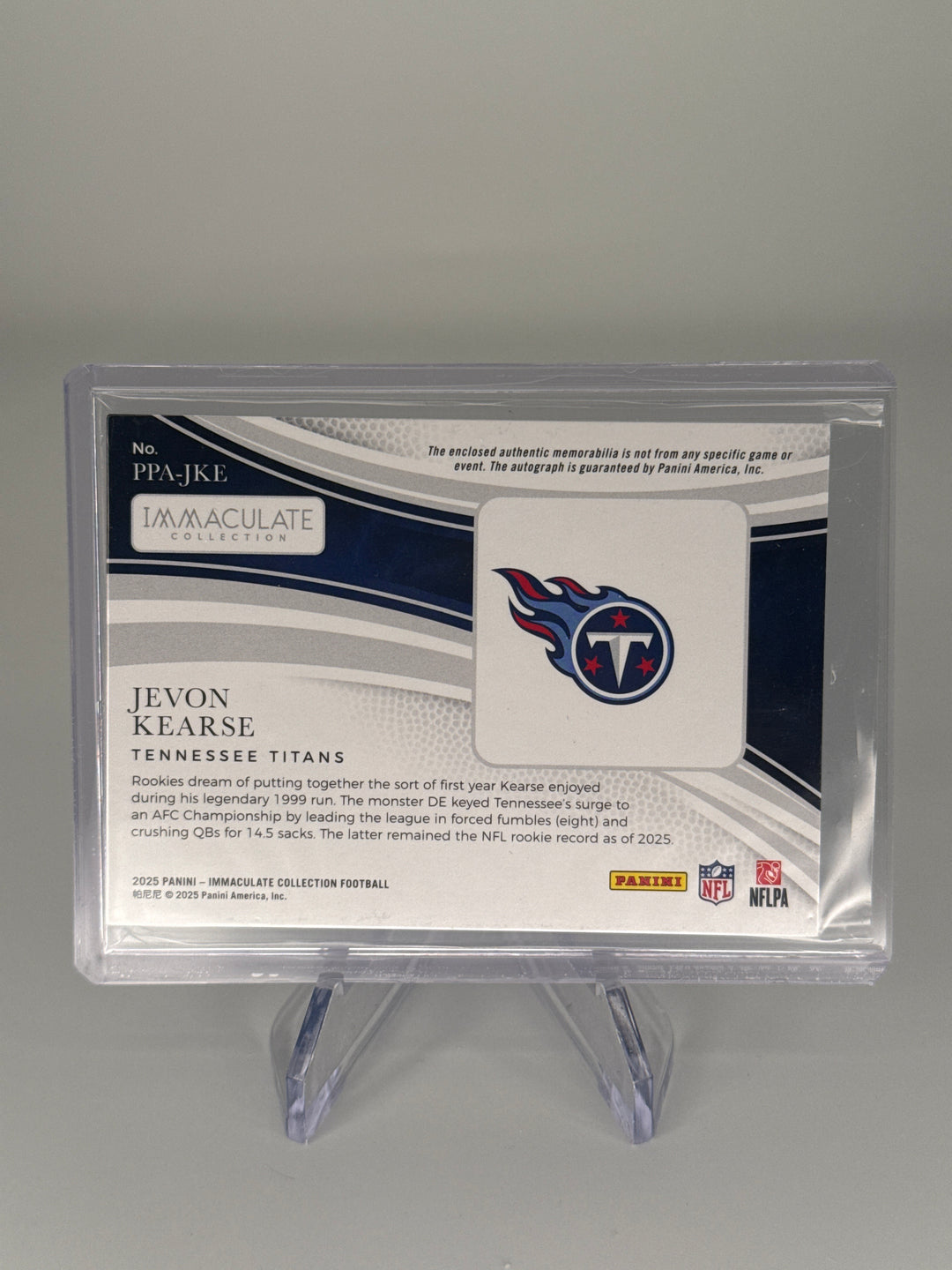 Jevon Kearse 2025 Panini Immaculate Premium Patch Auto Gold, 08/10