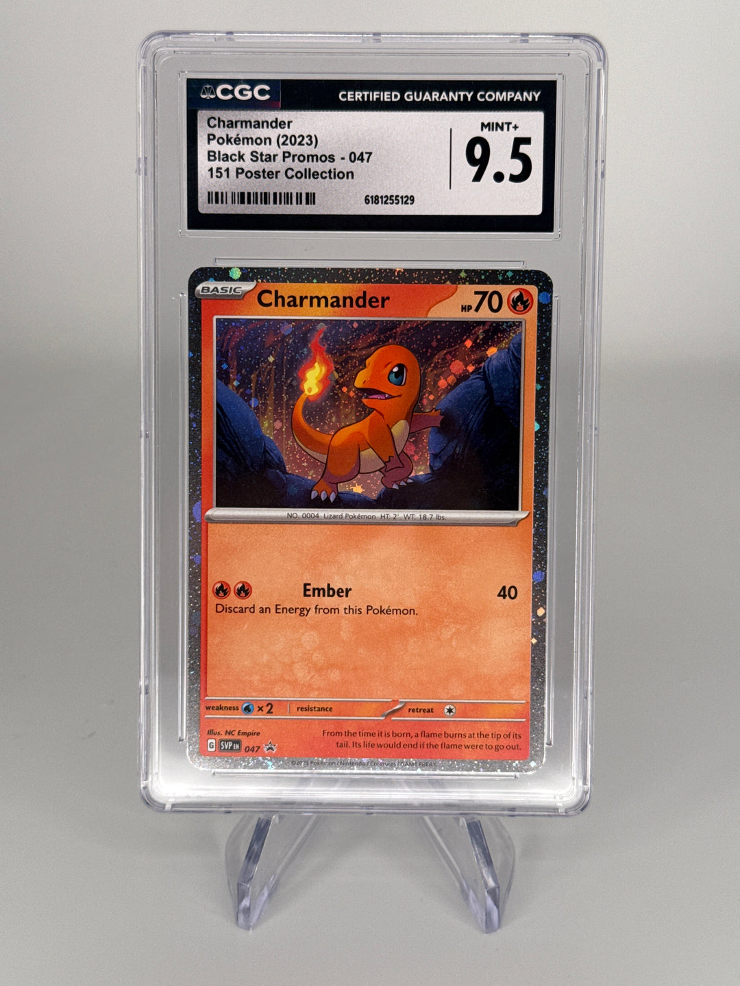 Pokemon TCG 2023 Charmander 151 Poster Collection Black Star Promo, 047, CGC 9.5 Gem Mint