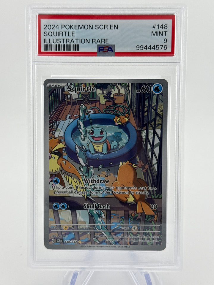 Pokemon TCG 2024 Squirtle Stellar Crown Full Art Illustration Rare, 148/142, PSA 9 Mint