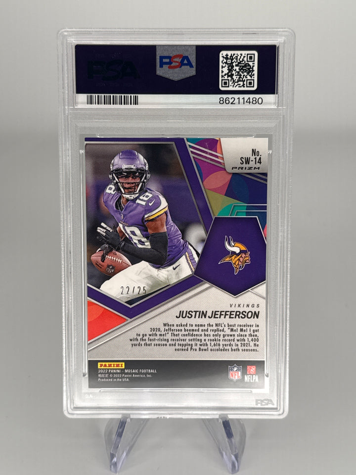 Justin Jefferson 2022 Panini Mosaic Swagger White Mosaic, 22/25, PSA 9 Mint