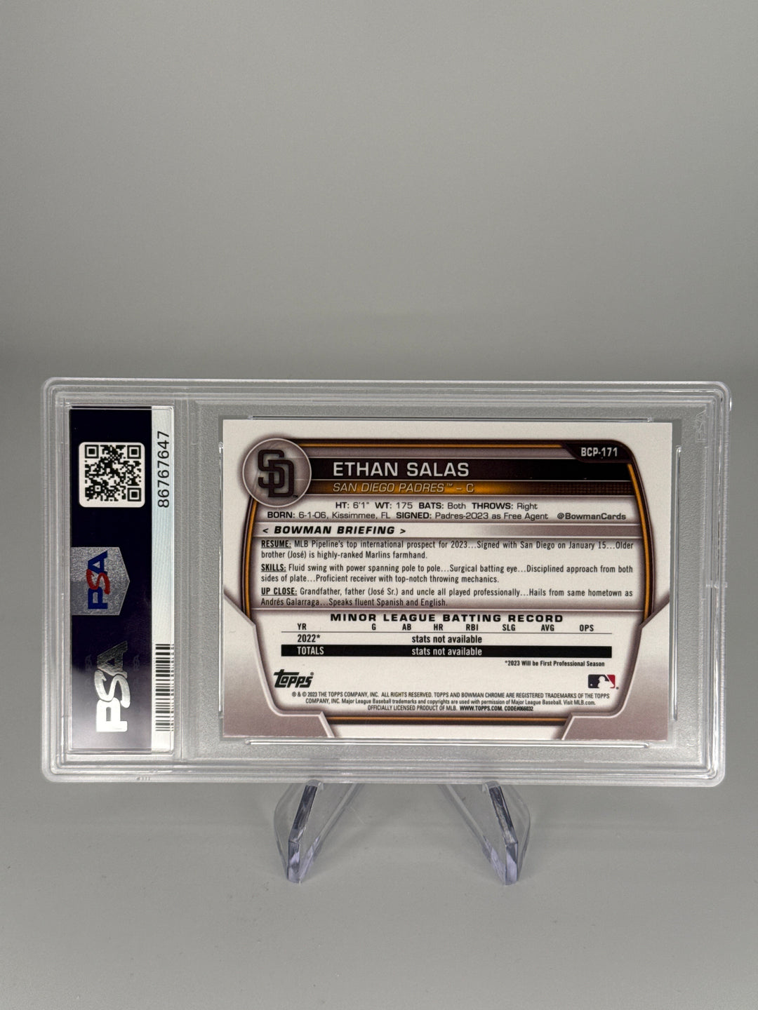 Ethan Salas 2023 Bowman Chrome Mega Box 1st, PSA 10 Gem Mint