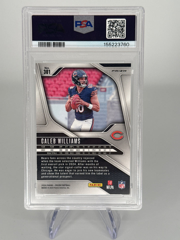 Caleb Williams 2024 Panini Prizm Silver Prizm Rookie, PSA 9 Mint