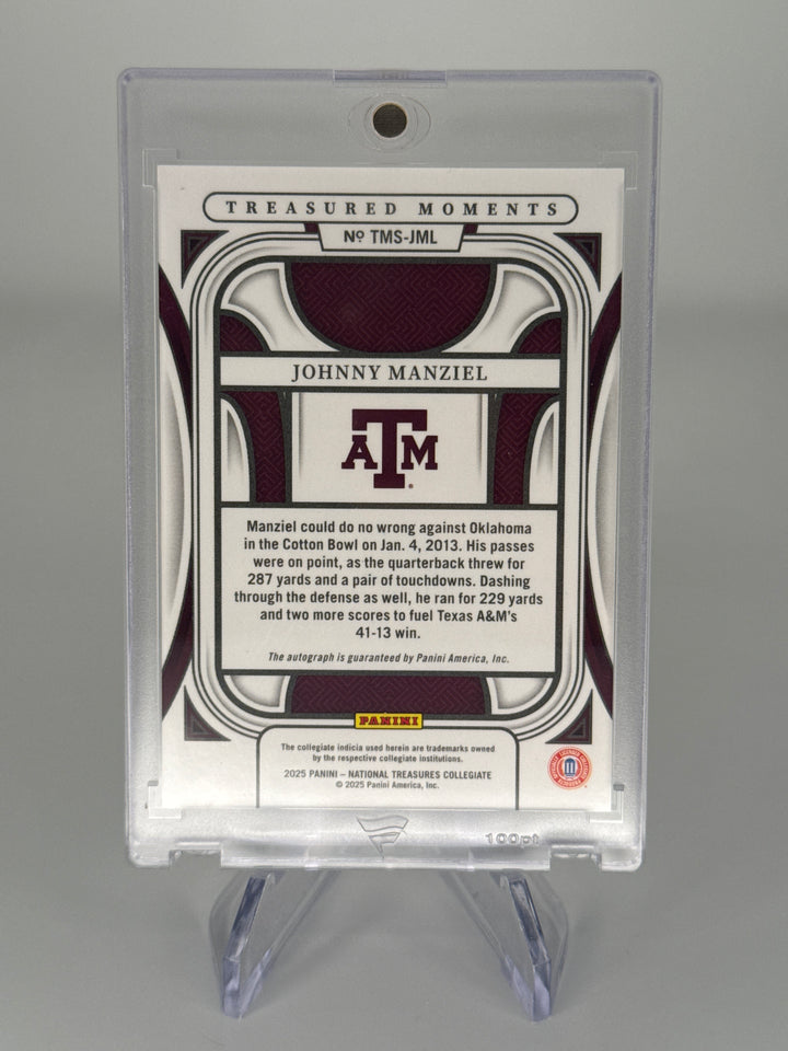 Johnny Manziel 2024 Panini National Collegiate Treasured Moments Auto, 69/99