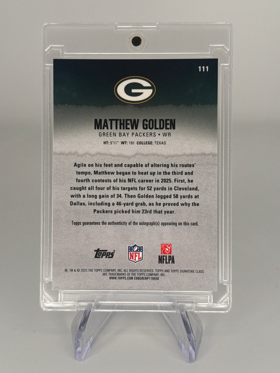 Matthew Golden 2025 Topps Signature Class Rookie Auto