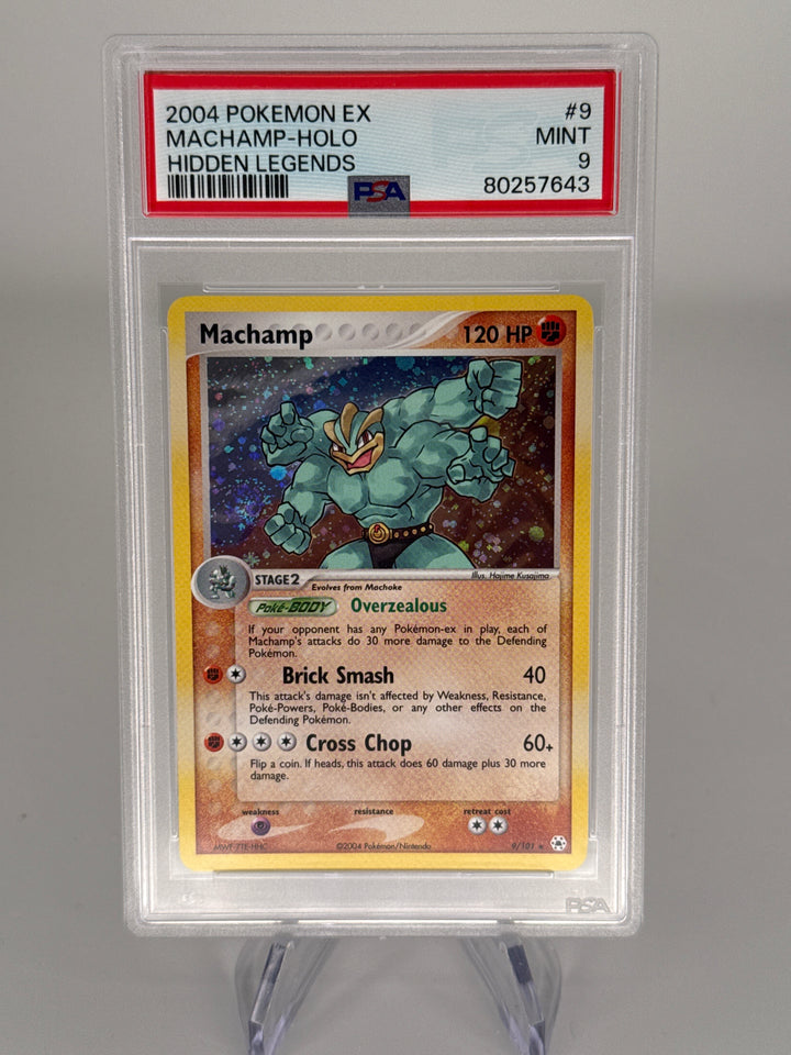 Pokemon TCG 2004 Machamp Hidden Legends Rare Holo, 9/101, PSA 9 Mint