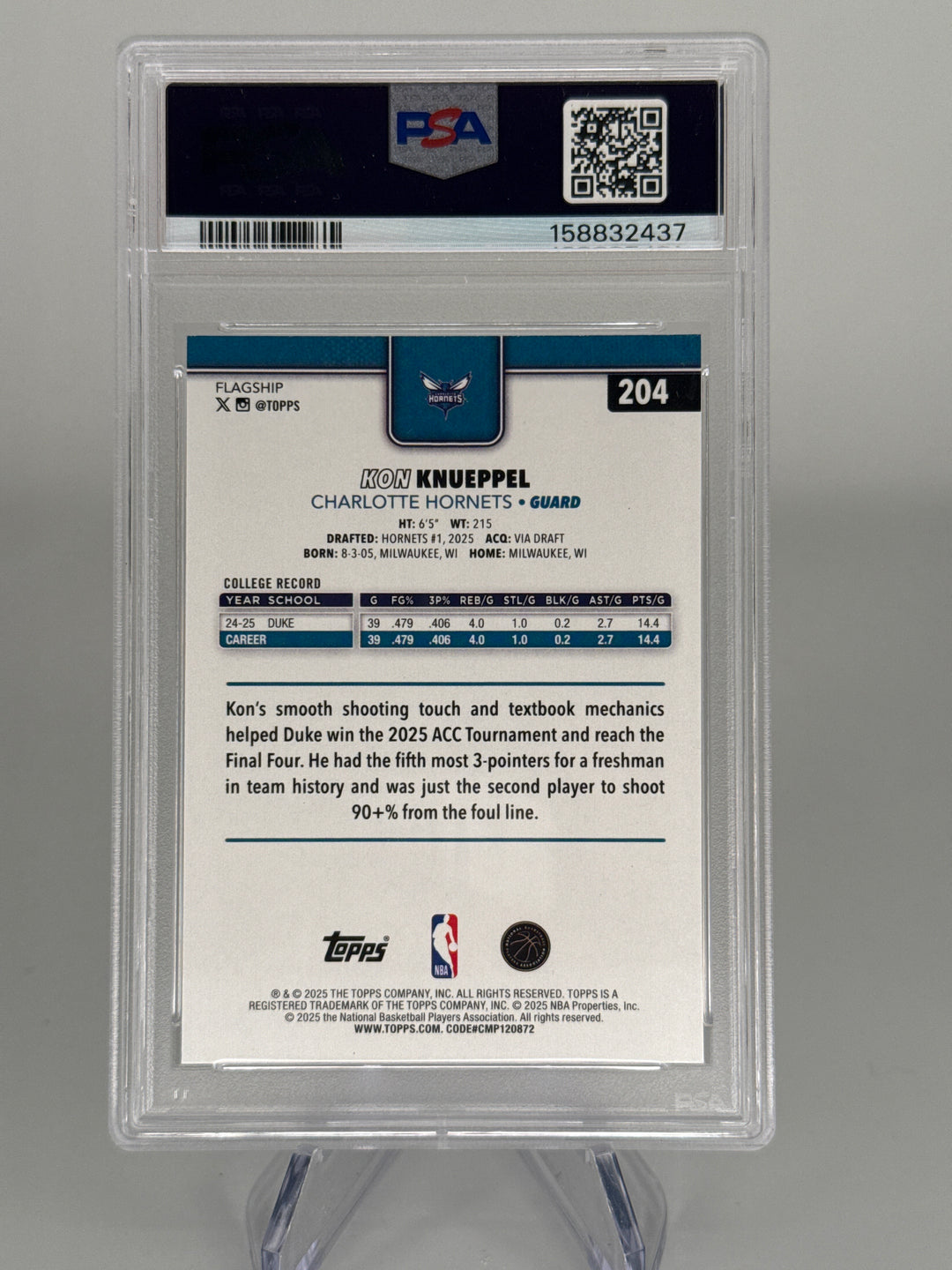 Kon Knueppel 2025 Topps Flagship Basketball Rookie, PSA 10 Gem Mint
