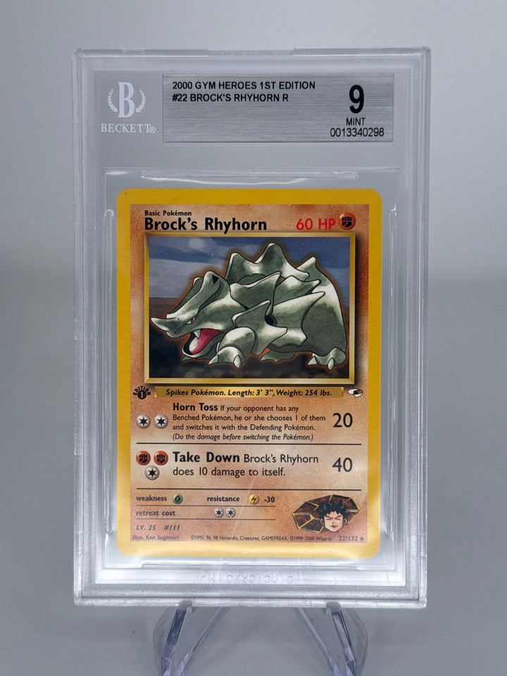 Pokemon TCG 2000 Brock's Rhyhorn 1st Edition Gym Heroes, 22/132, BGS 9 Mint