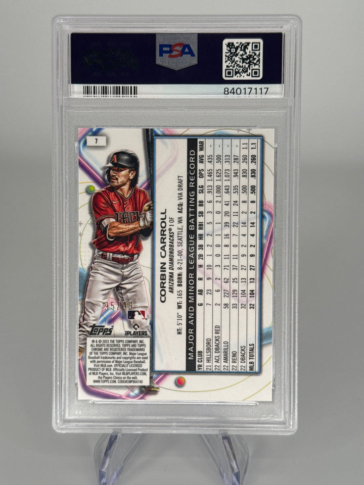 Corbin Carroll 2023 Topps Cosmic Chrome Blue Moon Rookie, 95/99, PSA 9 Mint