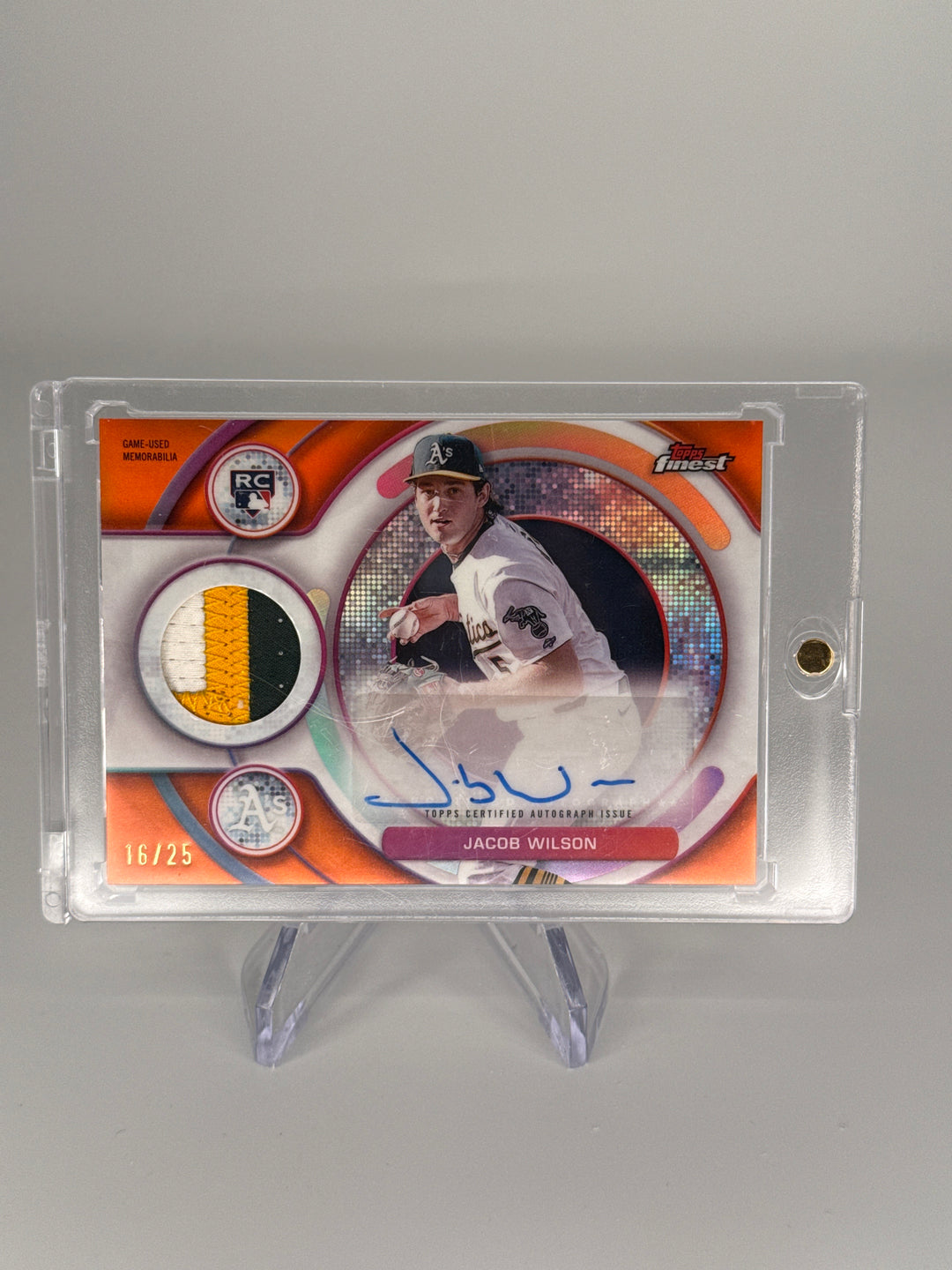 Jacob Wilson 2025 Topps Finest Rookie Patch Auto Orange Refractor, 16/25