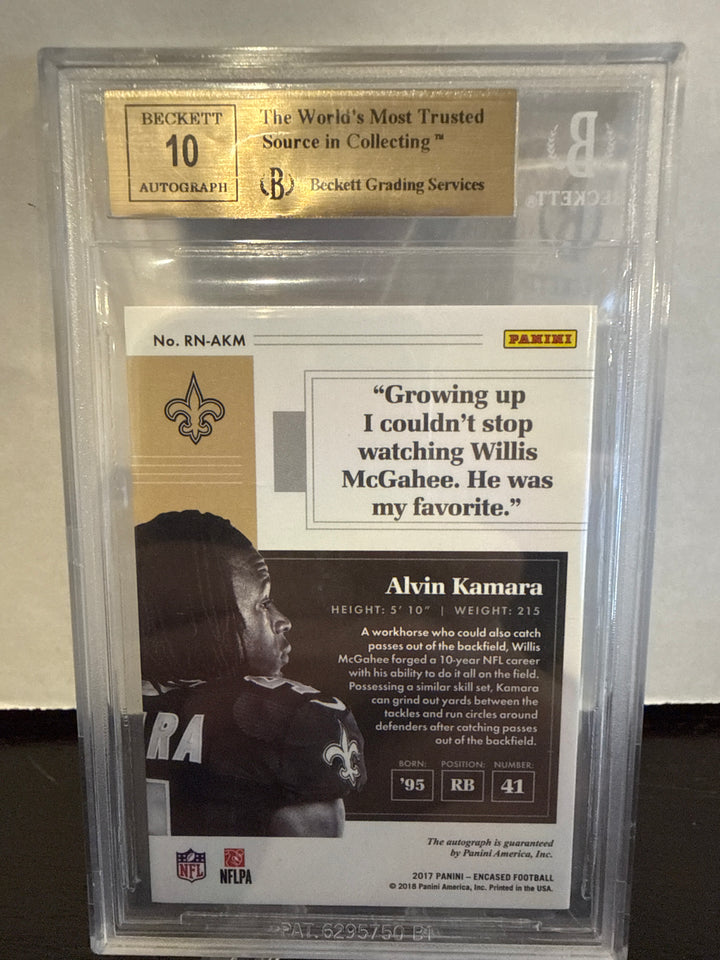 Alvin Kamara 2017 Panini Encased Rookie Notable Signatures Emerald, 5/5, BGS 9.5 Gem Mint