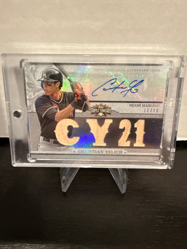 Christian Yelich 2014 Topps Triple Threads Bat Relic Auto, 11/18