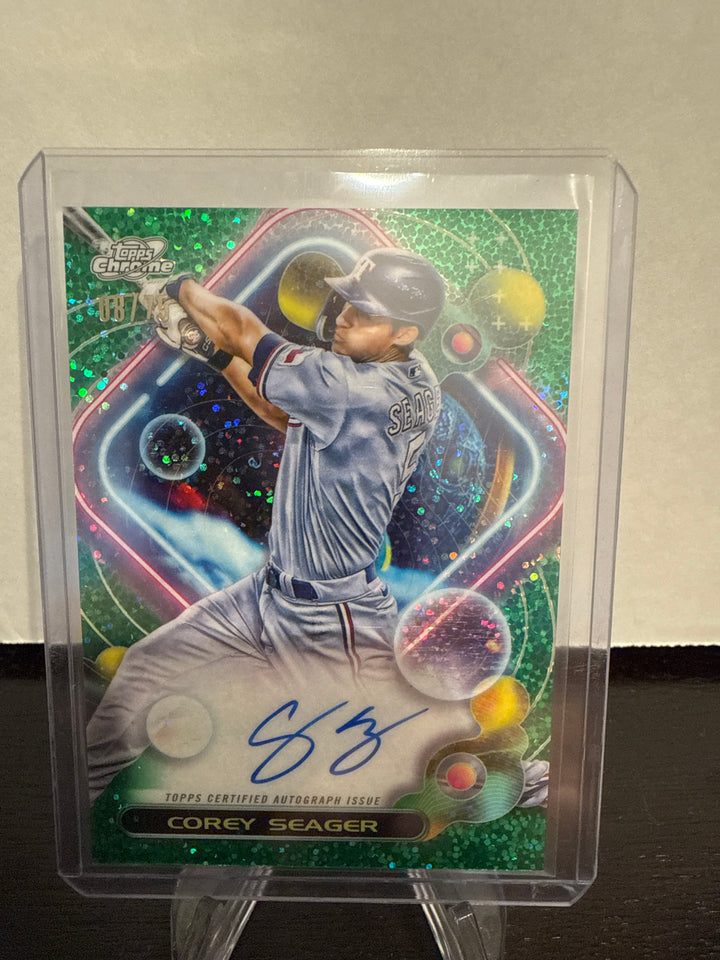 Corey Seager 2023 Topps Chrome Cosmic Variation Auto, Green Space Dust, 08/75