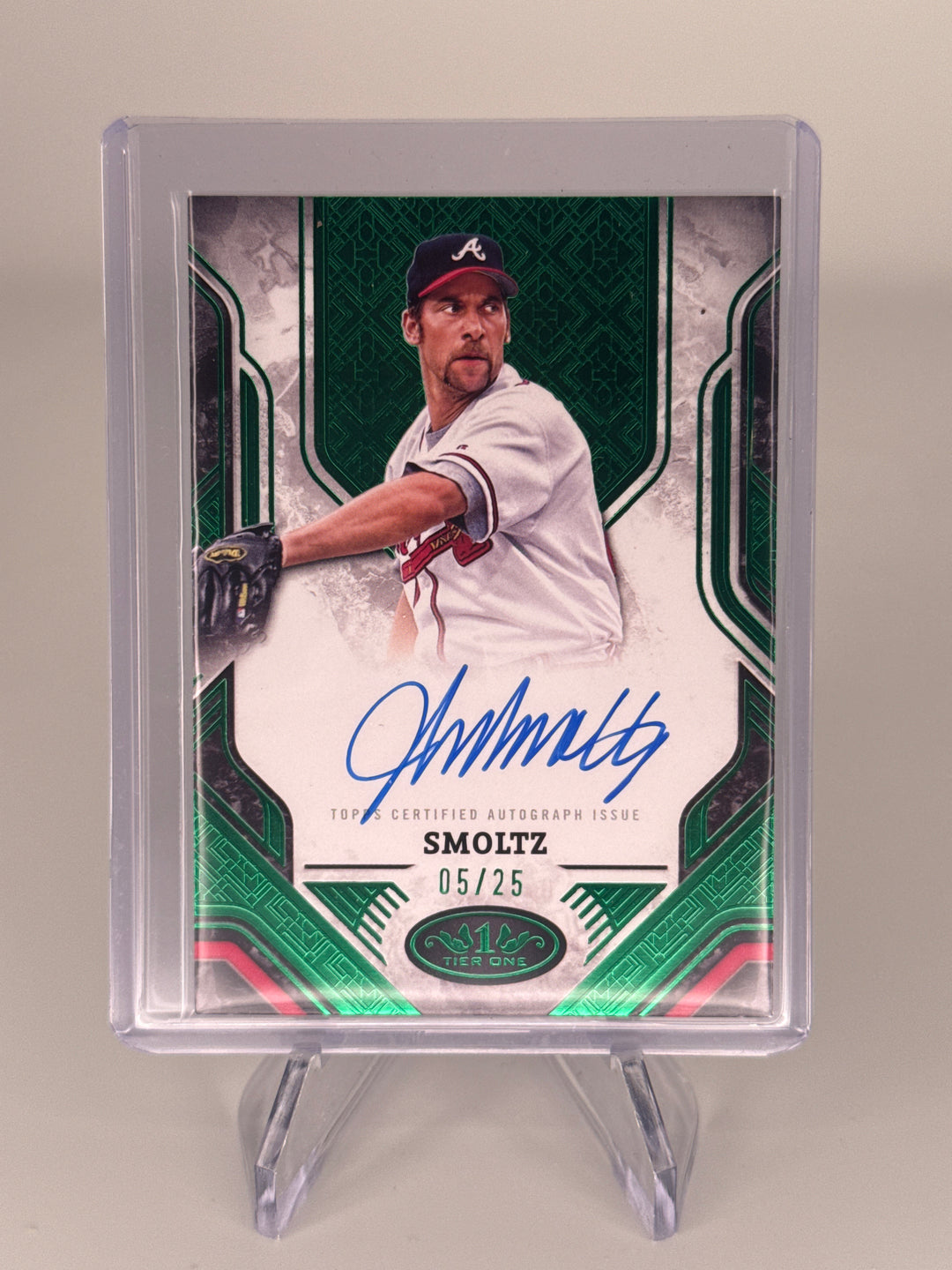 John Smoltz 2025 Topps Tier One Green Foil Auto, 05/25