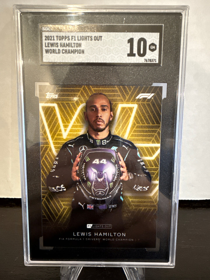 Lewis Hamilton 2021 Topps F1 Lights Out World Champion, SGC 10 Gem Mint