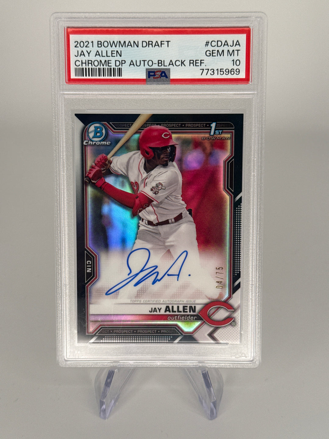 Jay Allen 2021 Bowman Chrome 1st Black Refractor Auto, 04/75, PSA 10 Gem Mint
