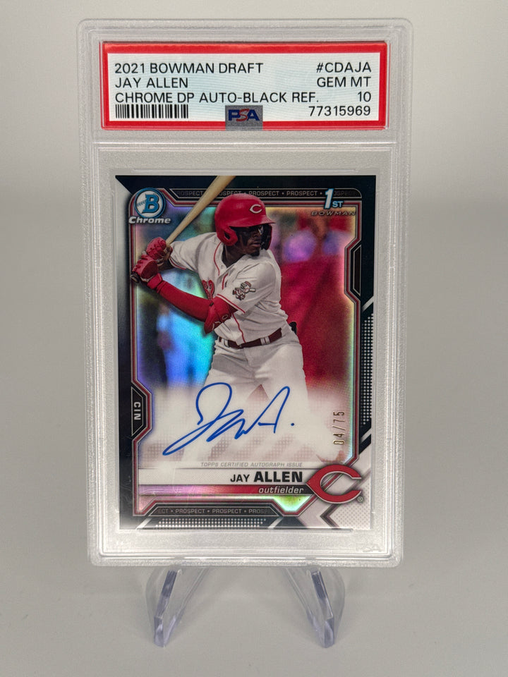 Jay Allen 2021 Bowman Chrome 1st Black Refractor Auto, 04/75, PSA 10 Gem Mint