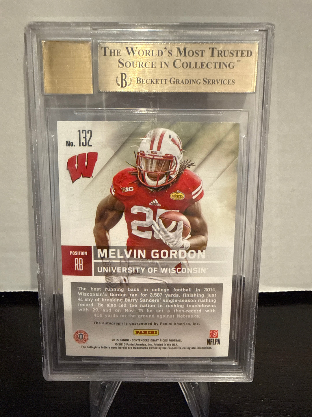 Melvin Gordon 2015 Panini Contenders Draft Picks College Draft Ticket Red Foil Rookie Auto, BGS 9.5 Gem Mint