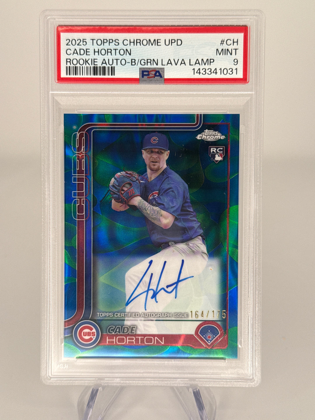 Cade Horton 2025 Topps Chrome Update Blue/Green Lava Lamp Rookie Auto, 164/175, PSA 9 Mint