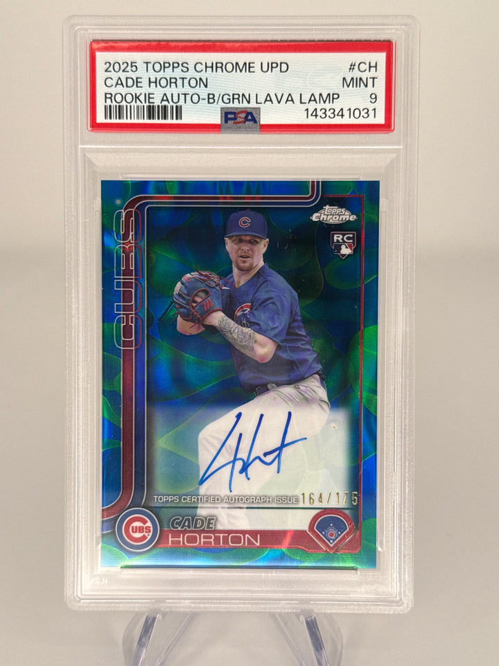 Cade Horton 2025 Topps Chrome Update Blue/Green Lava Lamp Rookie Auto, 164/175, PSA 9 Mint