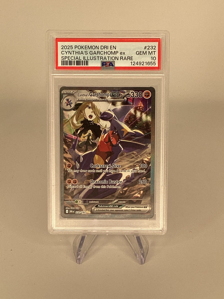 Pokemon TCG 2025 Cynthia's Garchomp EX Destined Rivals Full Art Special Illustration Rare, 232/182, PSA 10 Gem Mint