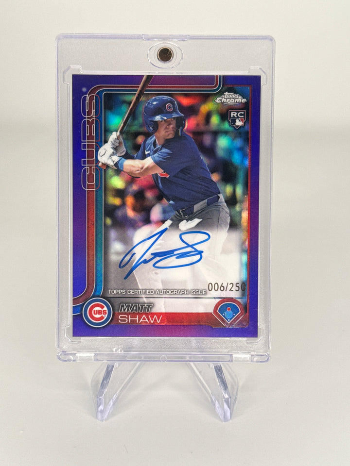 Matt Shaw 2025 Topps Chrome Purple Refractor Rookie Auto, 006/250