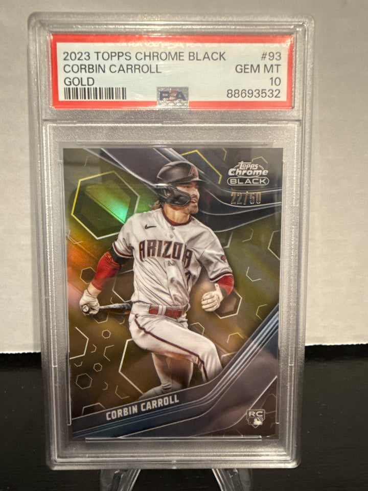 Corbin Carroll 2023 Topps Chrome Black Gold Refractor Rookie, 22/50, PSA 10 Gem Mint