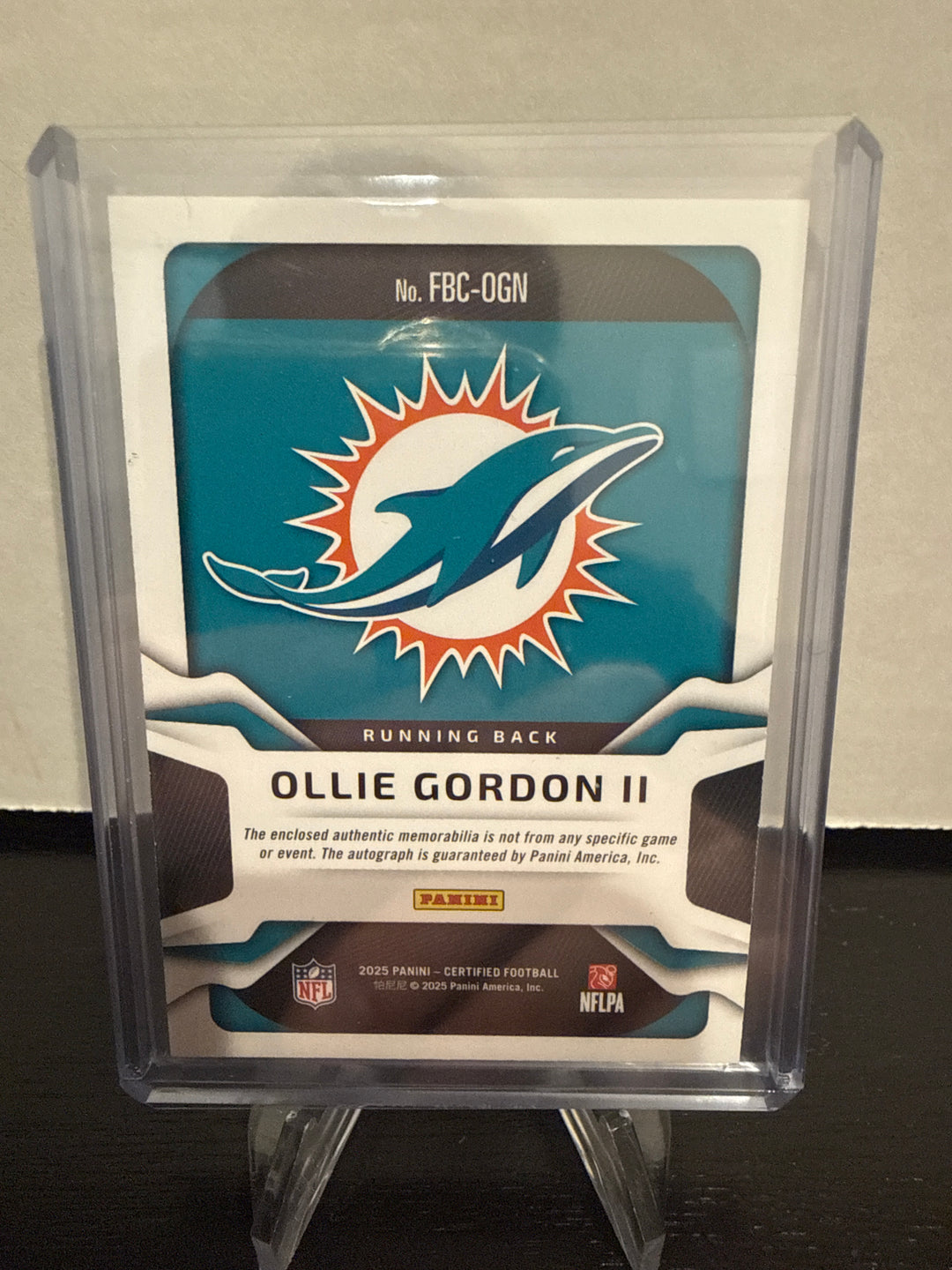 Ollie Gordon 2025 Panini Certified Freshman Fabric Rookie Patch Auto Green, 10/15